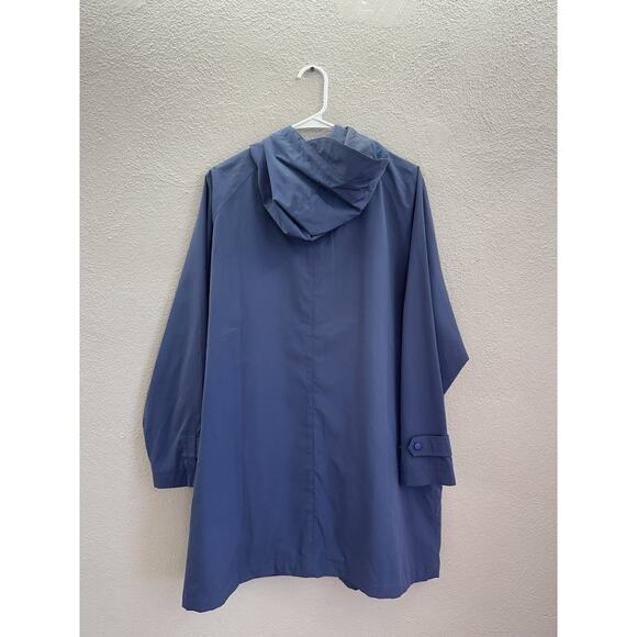 L.L. Bean Womens Jacket Size Petite Large Dark Blue Zip Up Hooded Trench Coat - Picture 8 of 12